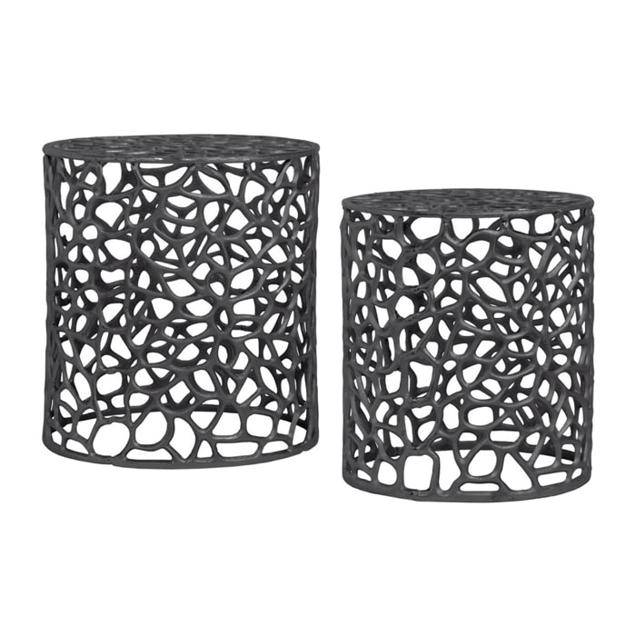 Set di 2 tavolini Delta in alluminio traforato nero