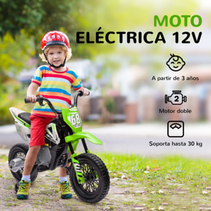 Moto Eléctrica para Niños de +3 Años, Moto Eléctrica Infantil con Batería 12V, Música, Velocidad 2,4-5 km/h y Ruedas Auxiliares Desmontables, Carga 30 kg, Verde