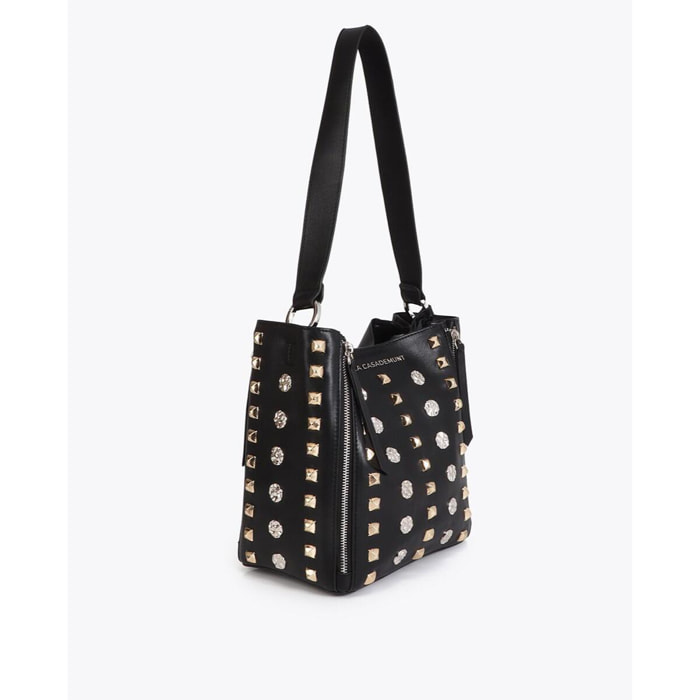 Borsa a tracolla con borchie oro e argento