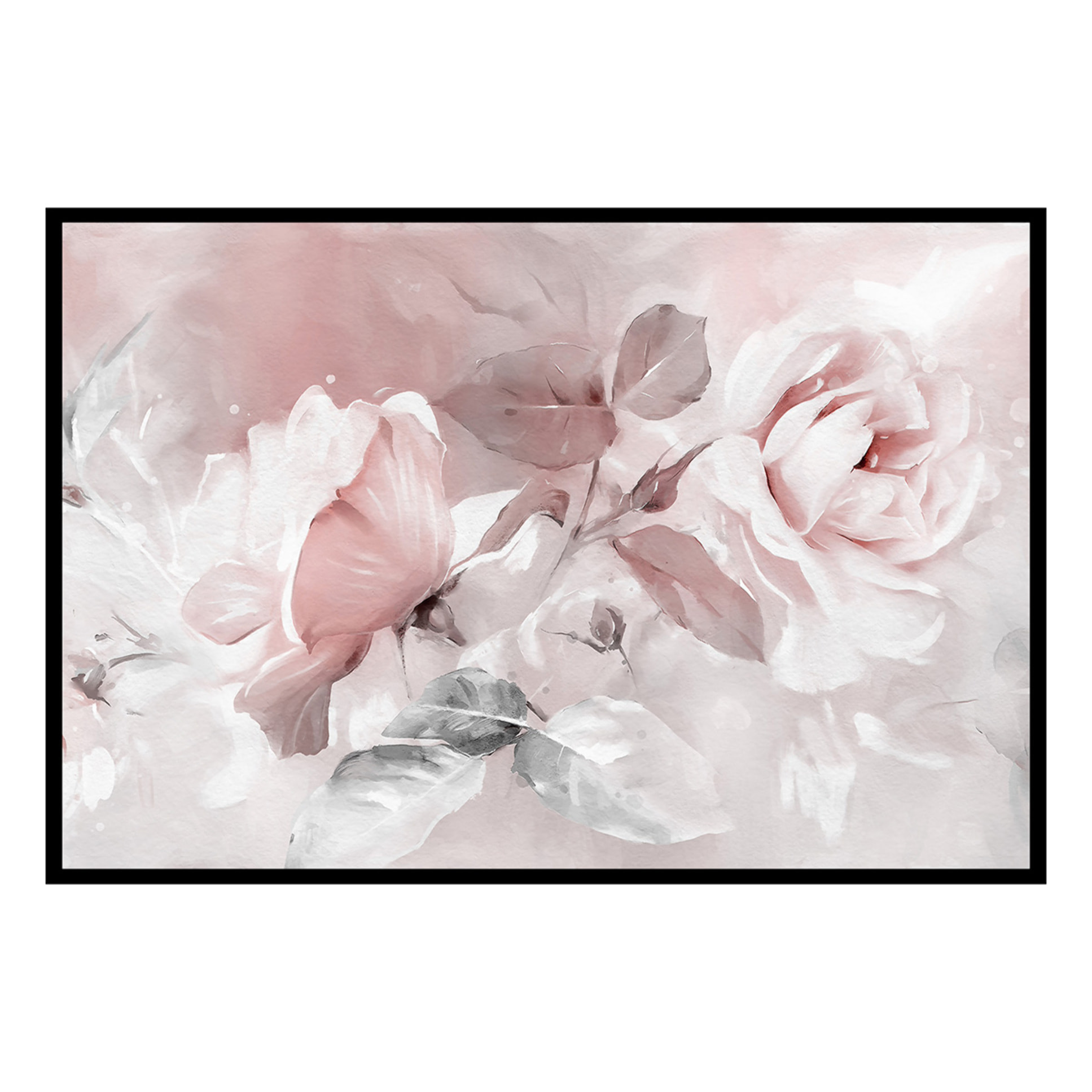 Affiche encadrée roses aquarelle pastel Affiche + cadre en métal - Noir