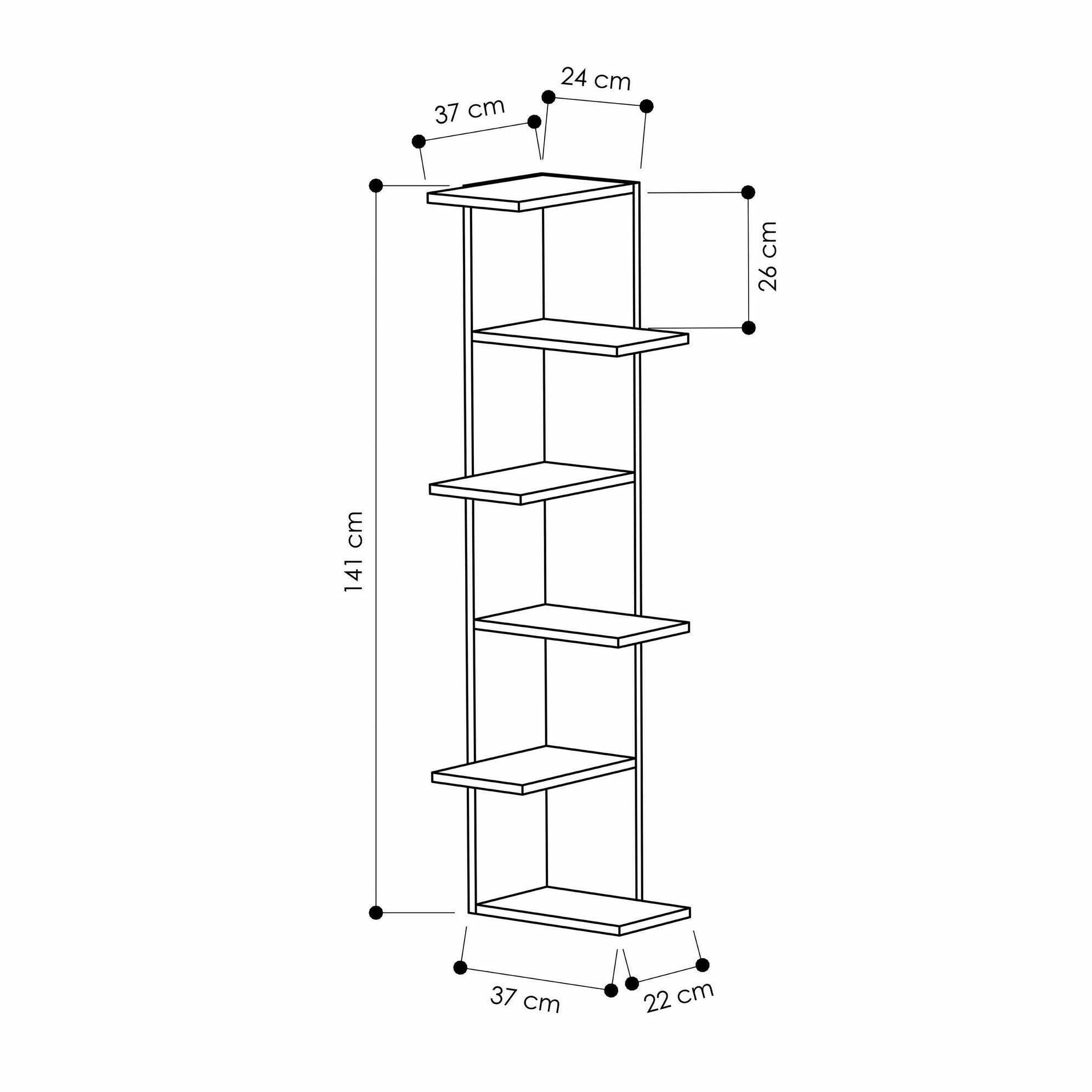 Libreria Dlunett, Scaffale da ufficio, Mobile portalibri, Biblioteca, 37x24h141 cm, Bianco