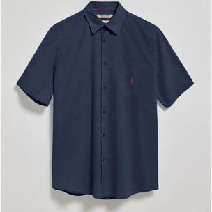 Camisa azul marino de manga corta de lino y algodón con bordado Rigby Go
