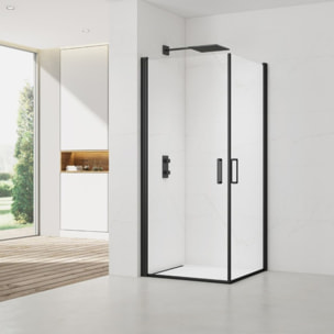 Fusion Portes de douche acces en angle pivotantes 100x80cm anticalcaire avec profilés noir mat (SATFUD10080C-SET)