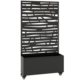 Jardinière mobile treillis haut design graphique  90 x 30 x 160 cm métal époxy noir
