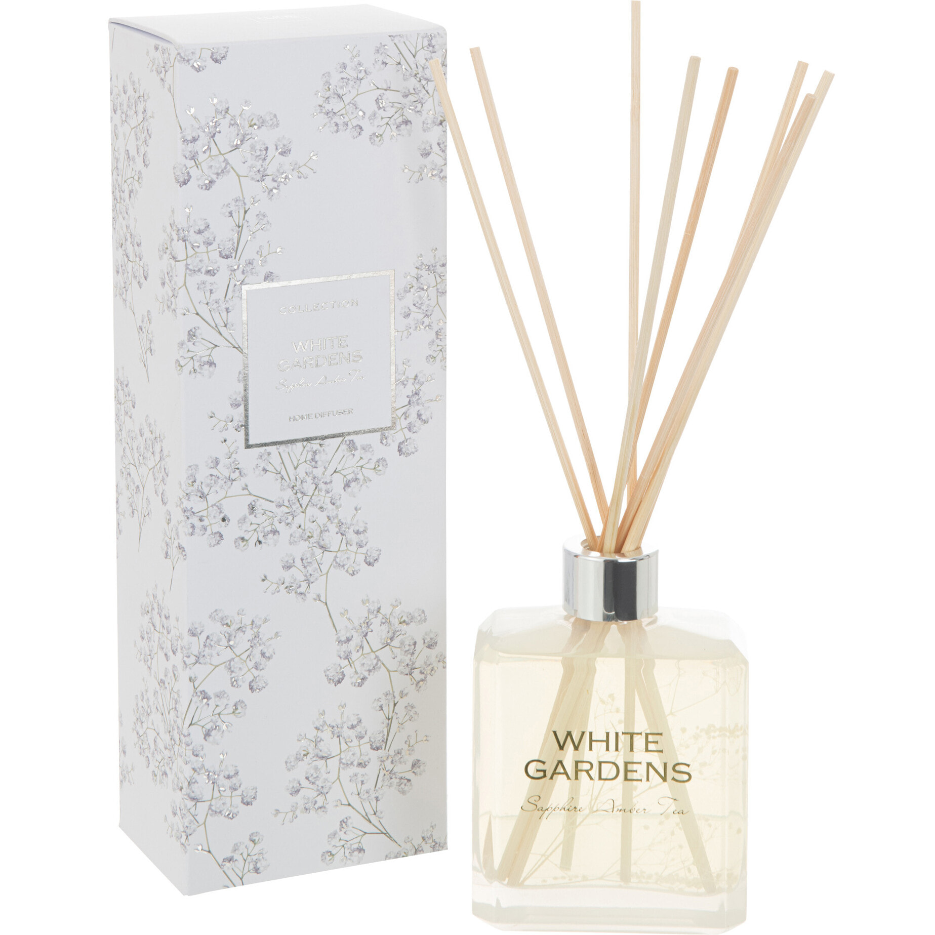 J-Line Bâtonnets parfumés White Gardens - Sapphire Amber Tea - verre - blanc