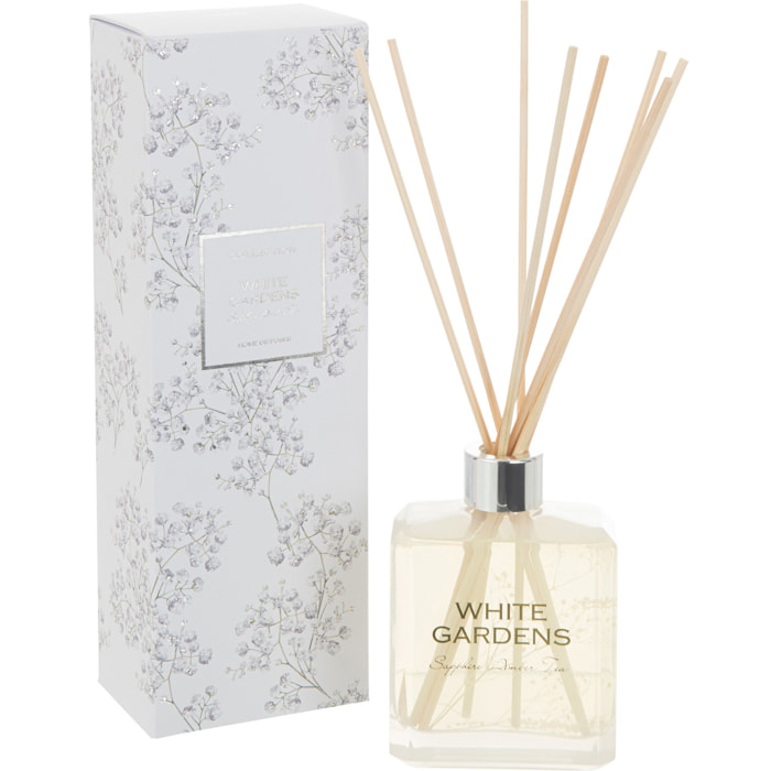 J-Line Bâtonnets parfumés White Gardens - Sapphire Amber Tea - verre - blanc