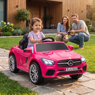 Coche Eléctrico para Niños Mercedes-Benz SL500 Coche de Batería Litio 12V con Mando a Distancia 2,4 G 2 Motores Suspensión Arranque Suave Luces Música Claxon Bluetooth 3-5 Años 3-5 km/h Rosa