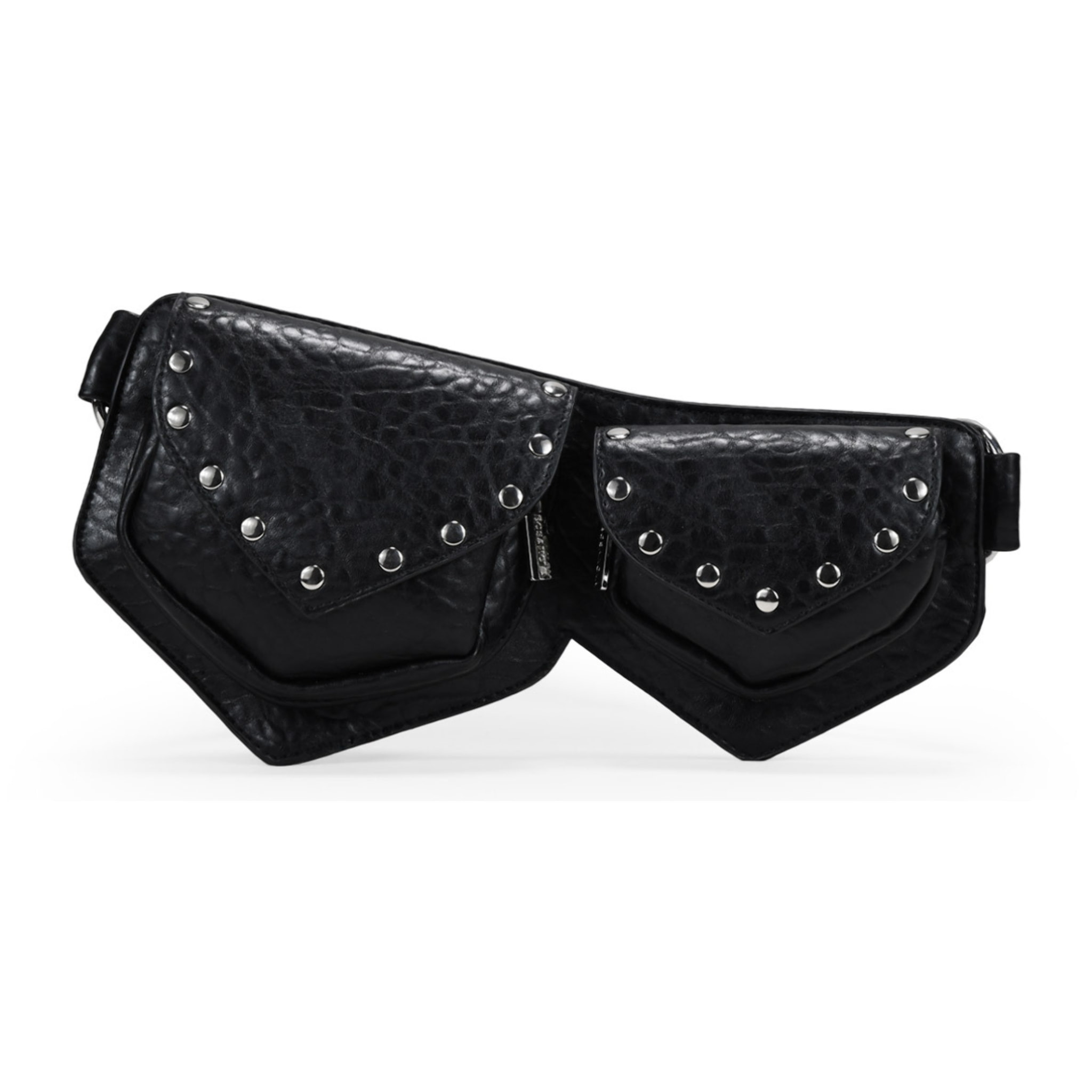 Riñonera negra con doble bolsillo y solapas