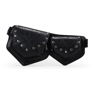 Riñonera negra con doble bolsillo y solapas
