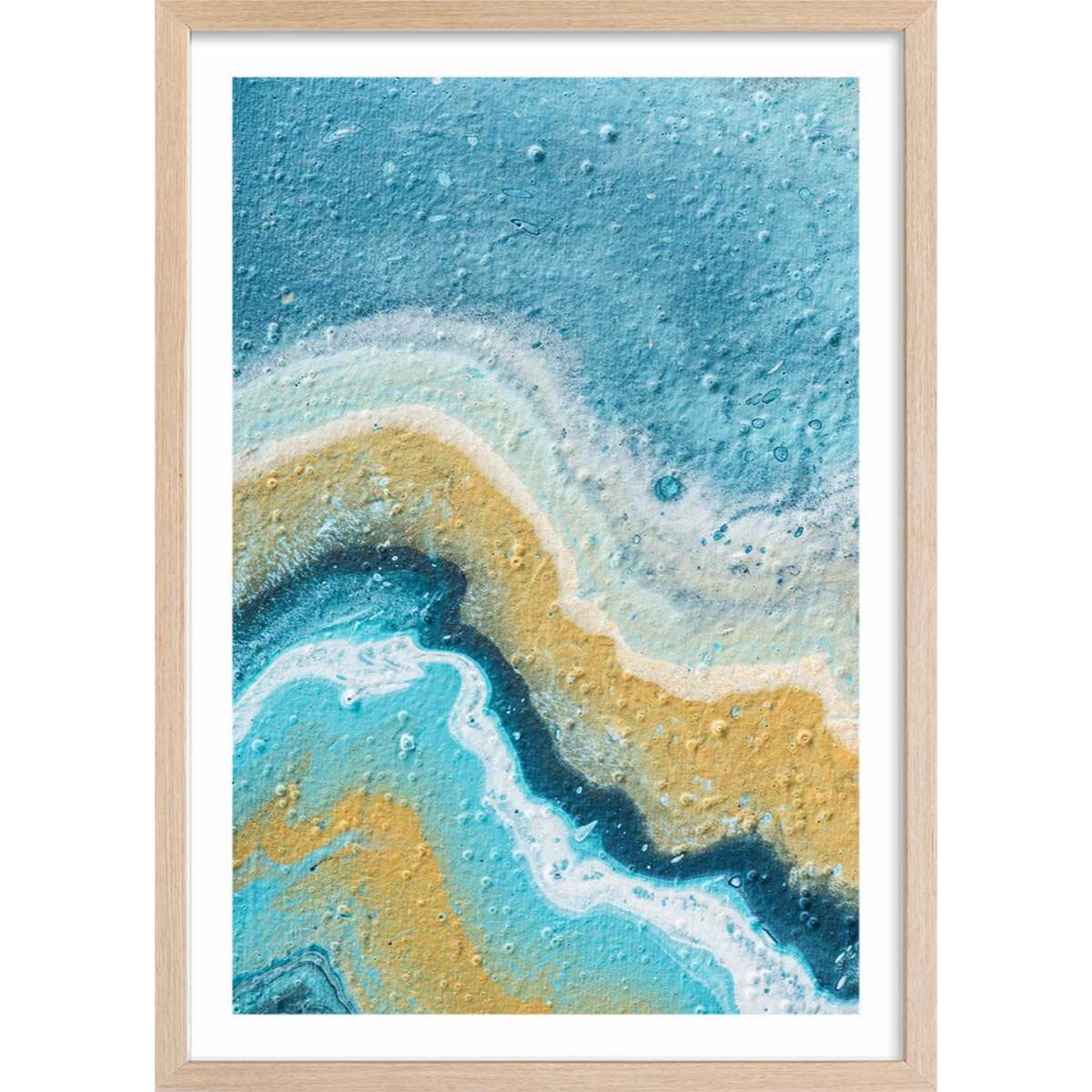 Affiche abstraite rivage naturel et lagon Affiche + cadre en bois - Chêne