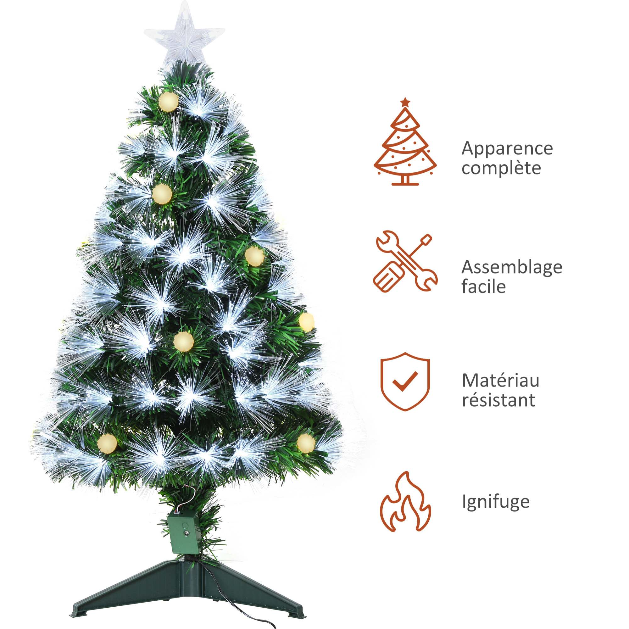 Sapin de Noël artificiel lumineux fibre optique LED 90 cm