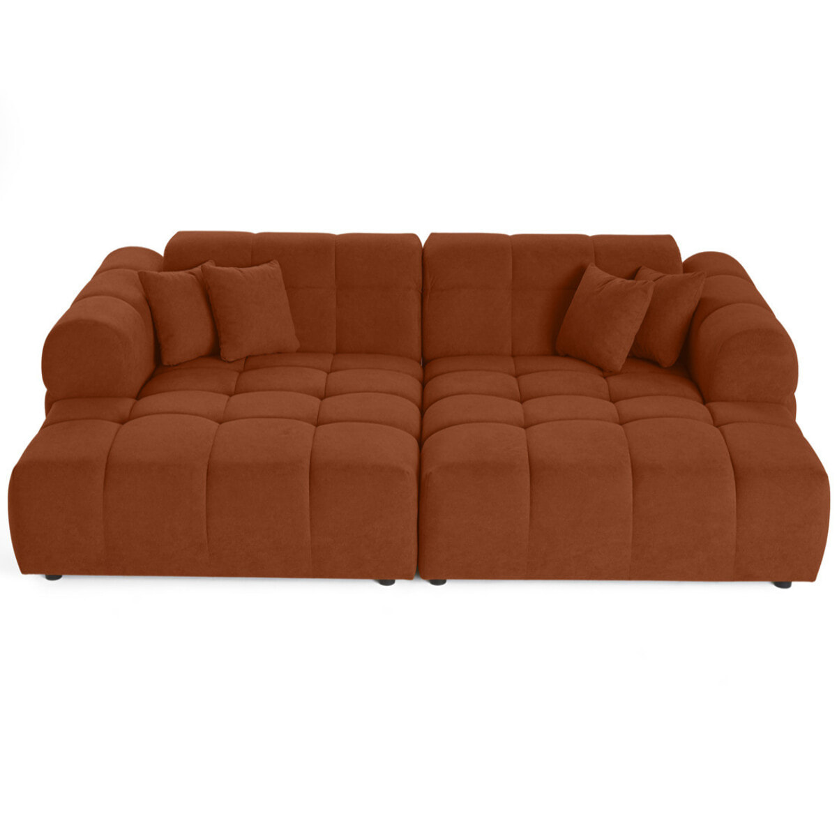 Ray - canapé droit 4 places avec double méridienne - assise profonde - en tissu texturé - Rouille