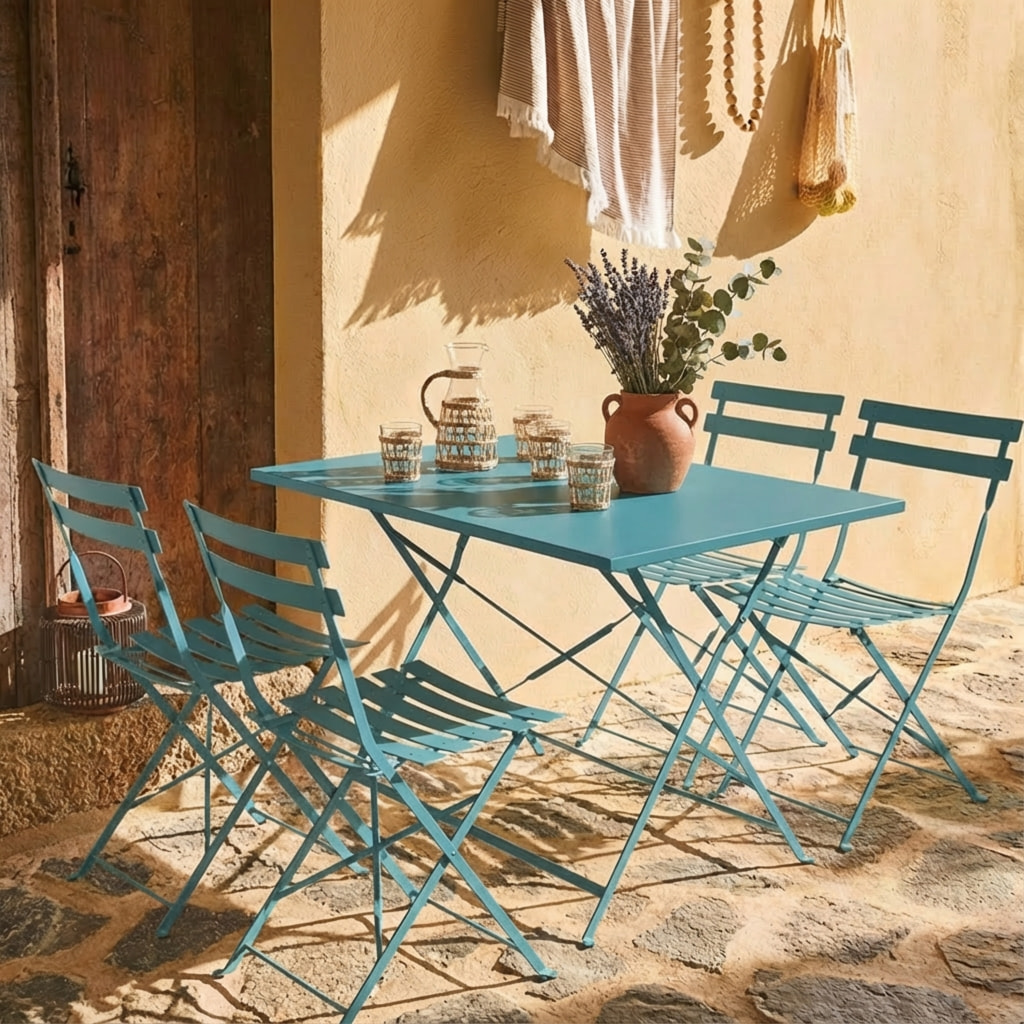 Table de jardin bistrot pliante métal + 4 assises EMILIA
