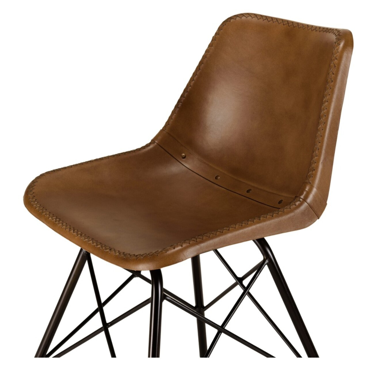MARCEL - Lot de 2 chaises en cuir marron et pieds acier