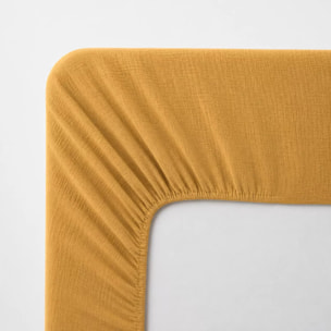 Drap housse b30 gaze de coton lavé uni jaune Malia curry