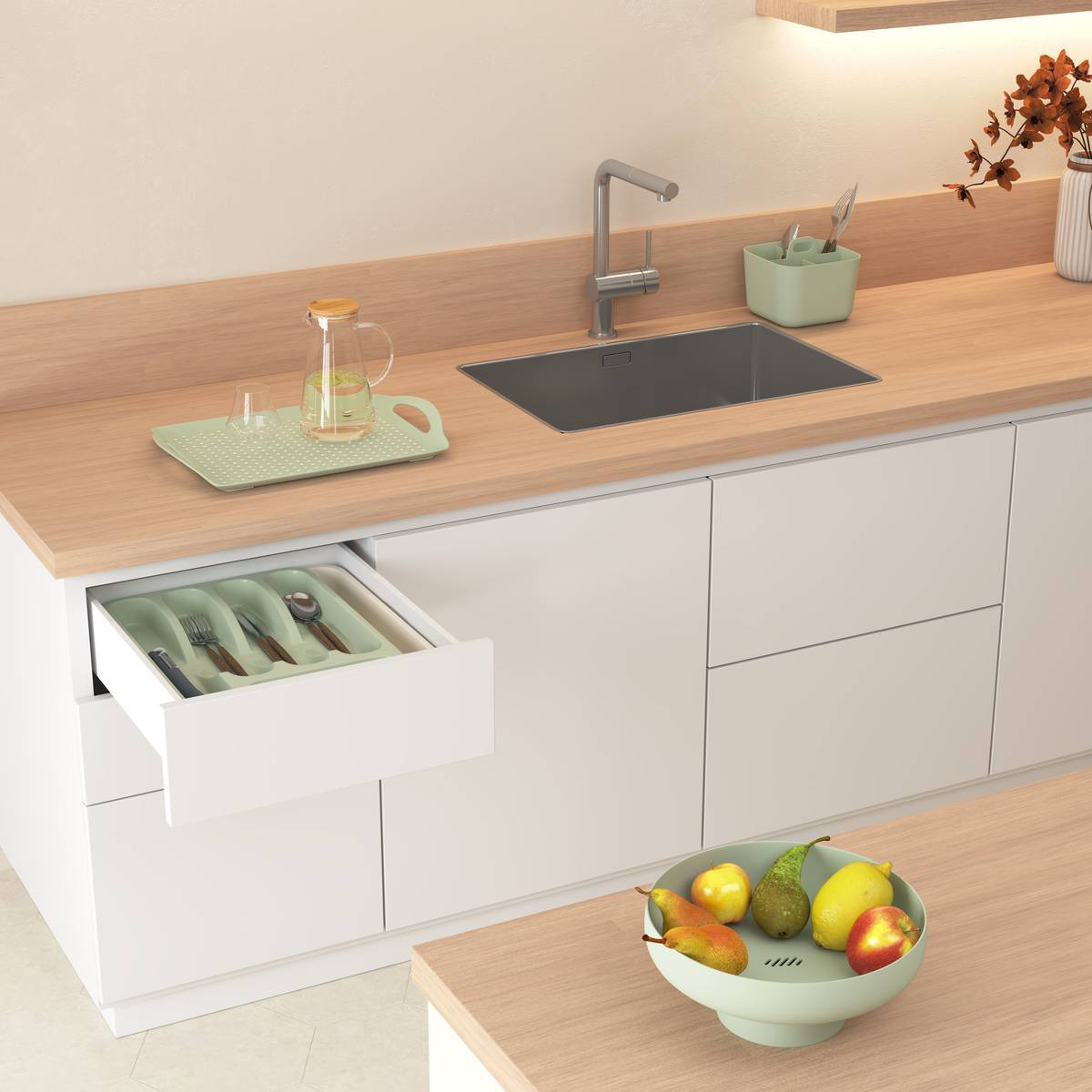 Plateau Poly 45,5x31,5cm vert antidérapant