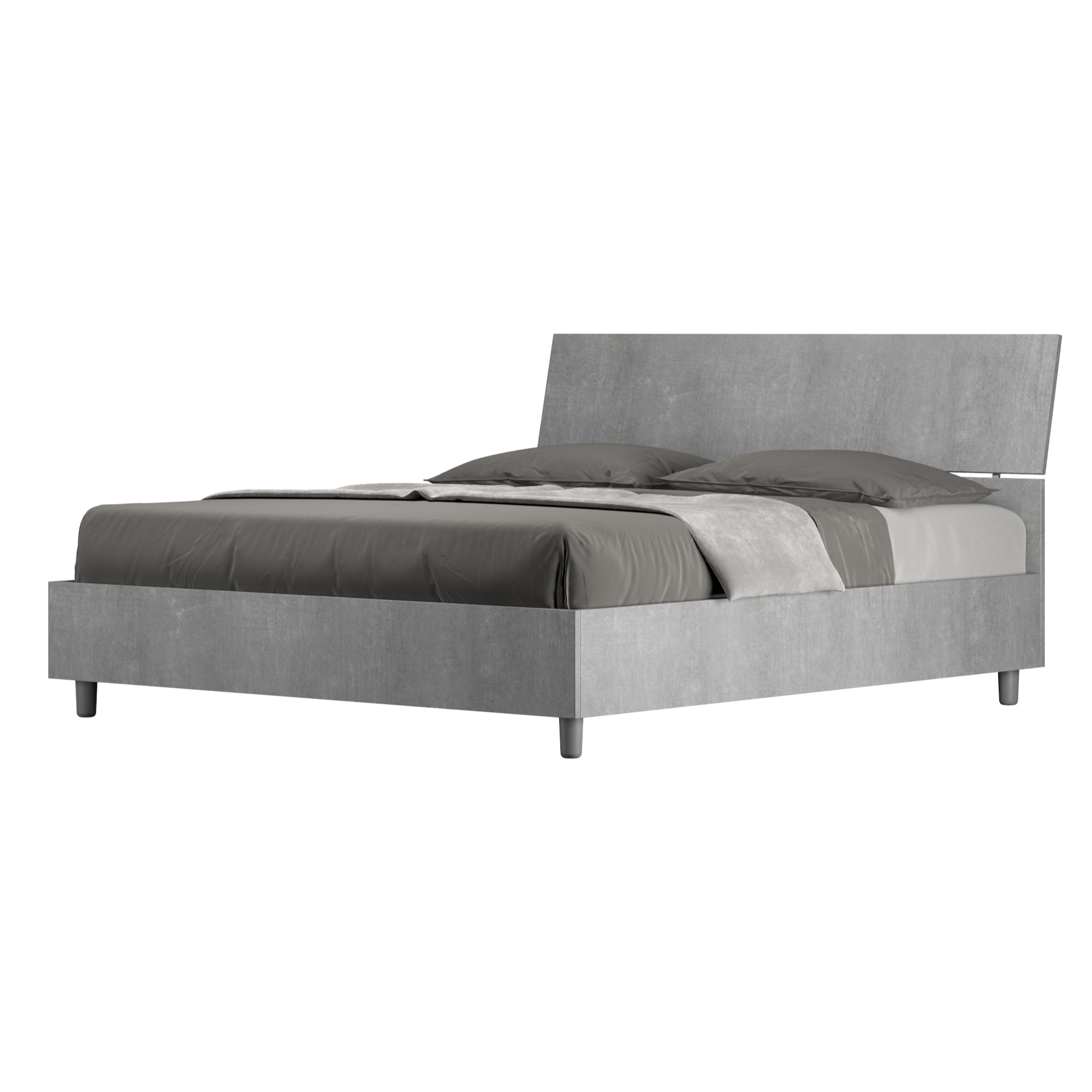 Lit coffre 160x190 tête de lit inclinée gris béton Demas