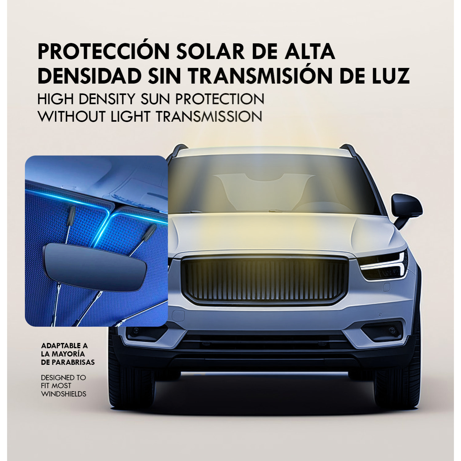 Parasol plegable para coche con diseño tipo paraguas que bloquea el calor y la luz solar. Incluye funda.