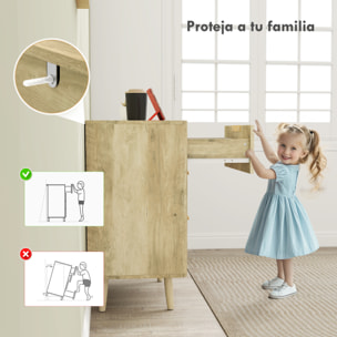Cómoda de 6 Cajones Cómoda para Dormitorio con Diseño Estriado y Patas de Madera Cajonera para Salón Pasillo 62x35x105 cm Roble