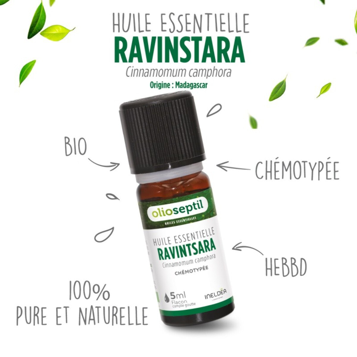 OLIOSEPTIL - Huile essentielle Ravintsara - 100% Pure et naturelle - BIO - Flacon de 5ml