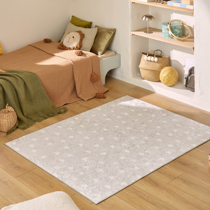 HAPPY - Tapis enfant lavable à motif cœur - Beige