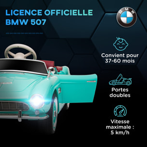 Voiture électrique enfant rétro BMW 507 - V. max. 5 Km/h effets sonores, lumineux, télécommande - turquoise