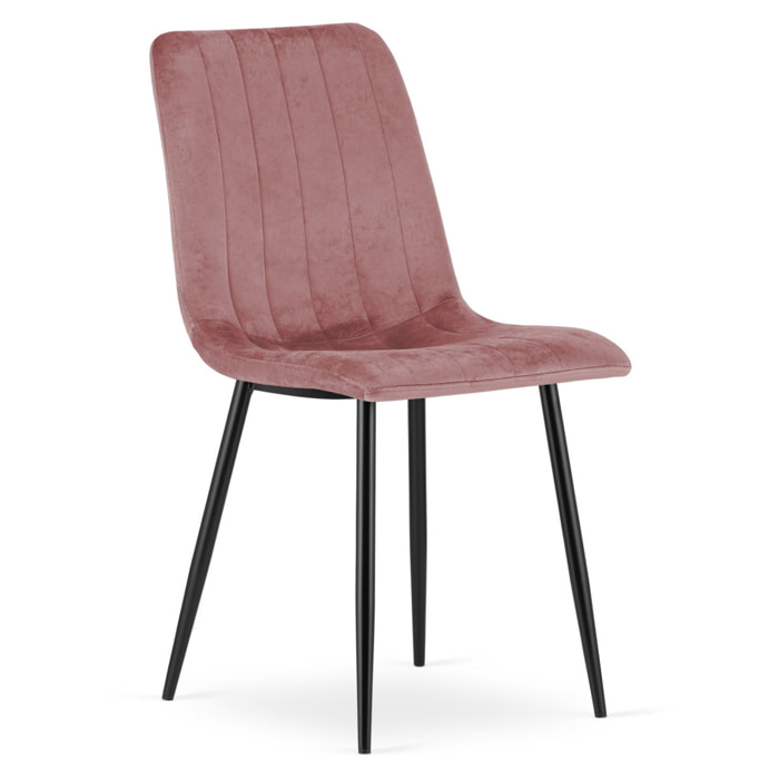 Sedia Lava in velluto rosa con gambe in metallo nero