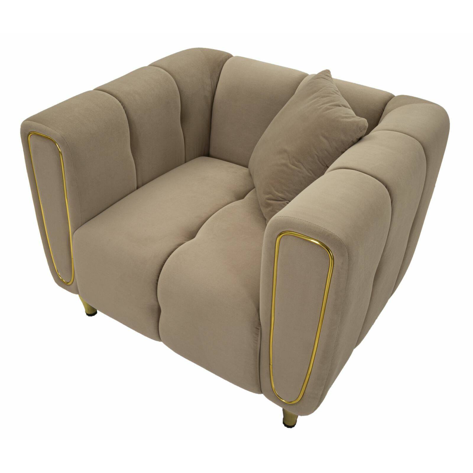 Poltrona Madama, Seduta imbottita, Divano singolo da salotto, Sedia con braccioli, 81x97 h71 cm, Grigio e Oro