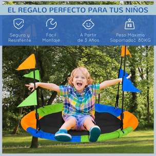 Columpio de Jardín Nido Ajustable con Cuerdas y Banderas para Niños Ø100x180 cm