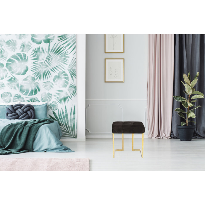Pouf Rarity in velluto nero con base in acciaio dorato