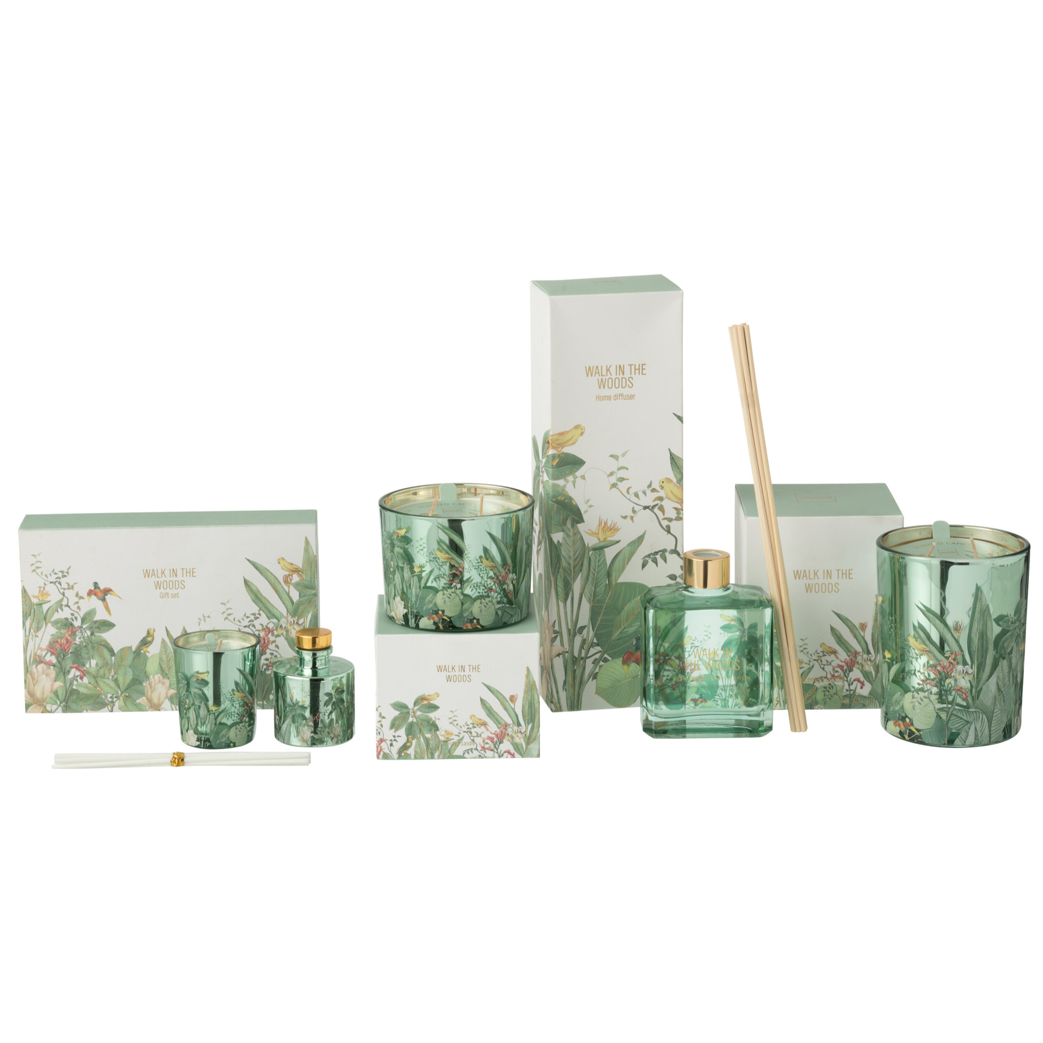 J-Line bougie parfumée + bâtonnets parfumés Walk In The Woods - vert - set cadeau