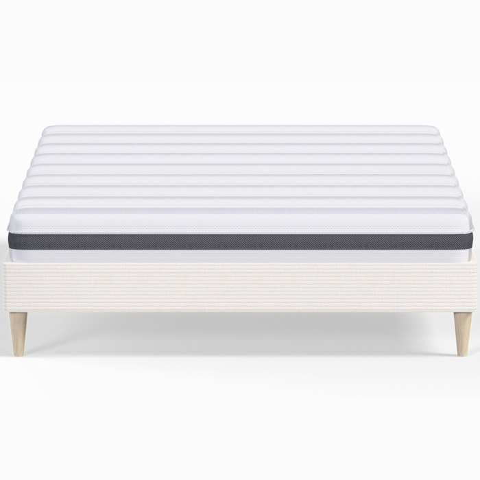 Pack lit en velours côtelé + Matelas ressorts et Mousse HR - DINA & HYGIOSPRING