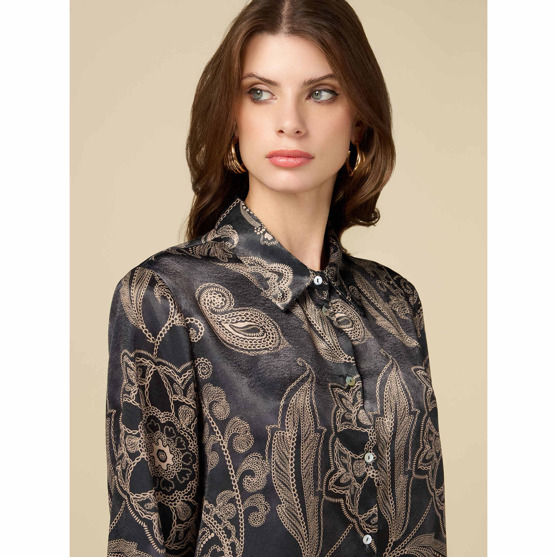 Oltre - Patterned satin shirt - Gris