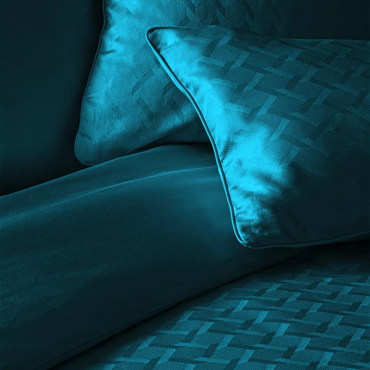 Taie d'oreiller satin de coton motif jacquard bleu Adagio crepuscule