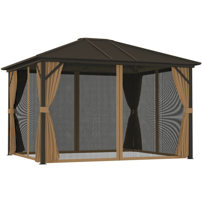 Cenador para Jardín 3x3,6 m Pérgola de Jardín Gazebo con Doble Techo 4 Paredes Laterales 4 Mosquiteras Anti-UV y Marco de Aluminio Carpa para Exterior Terraza Patio Café