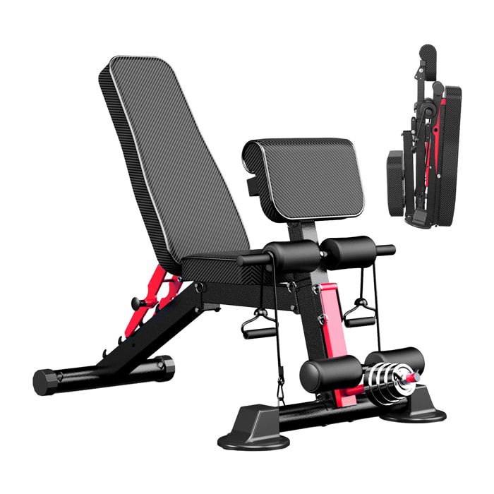 Kinetix - Panca da Fitness Multifunzione Pieghevole 62,5x89,2 cm Con Elastici Inclinabile in Acciaio Nero