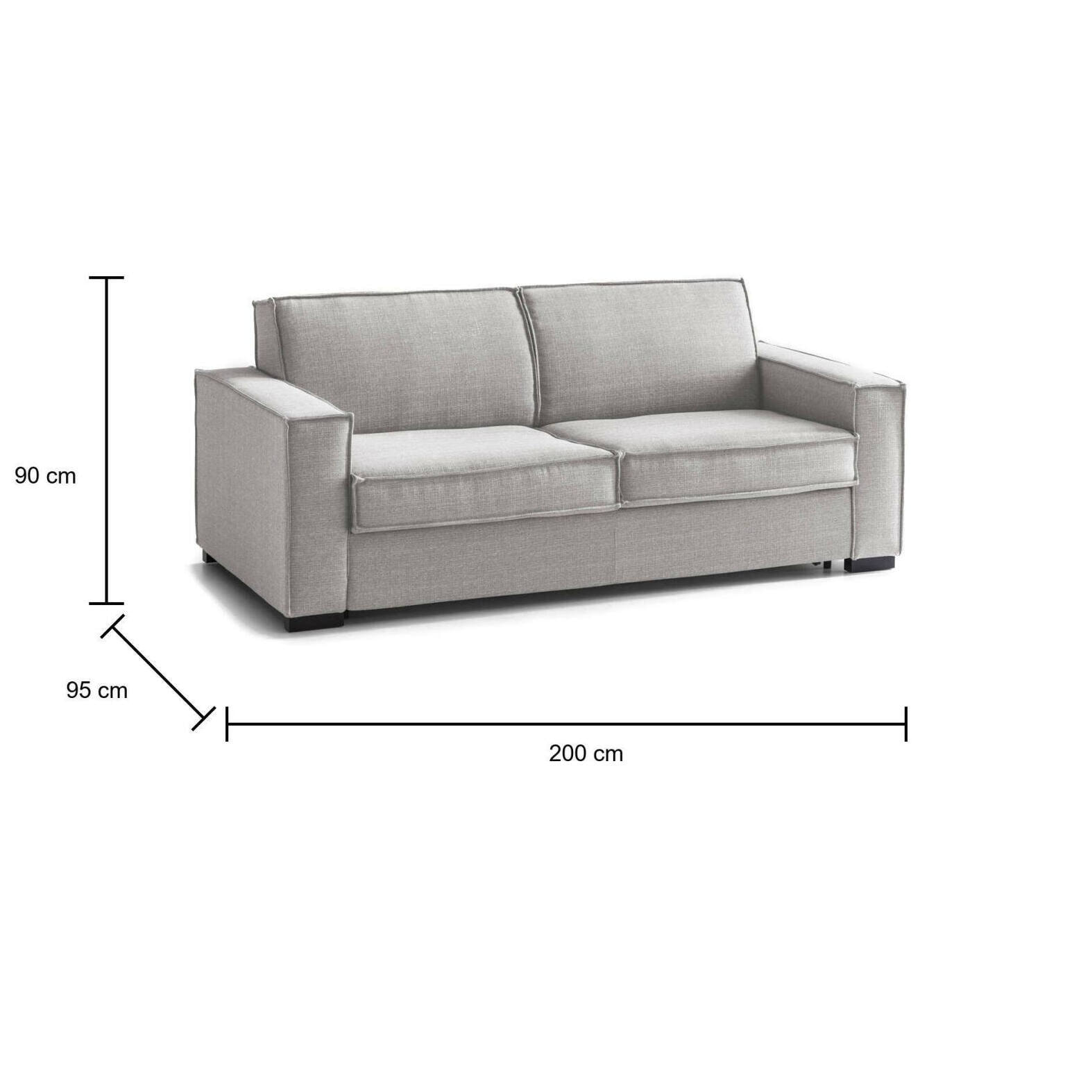 Divano Letto Addolorata, Divano a 3 posti, 100% Made in Italy, Sofà Soggiorno con apertura girevole, in tessuto imbottito, con Braccioli slim, Cm 200x95h90, Grigio