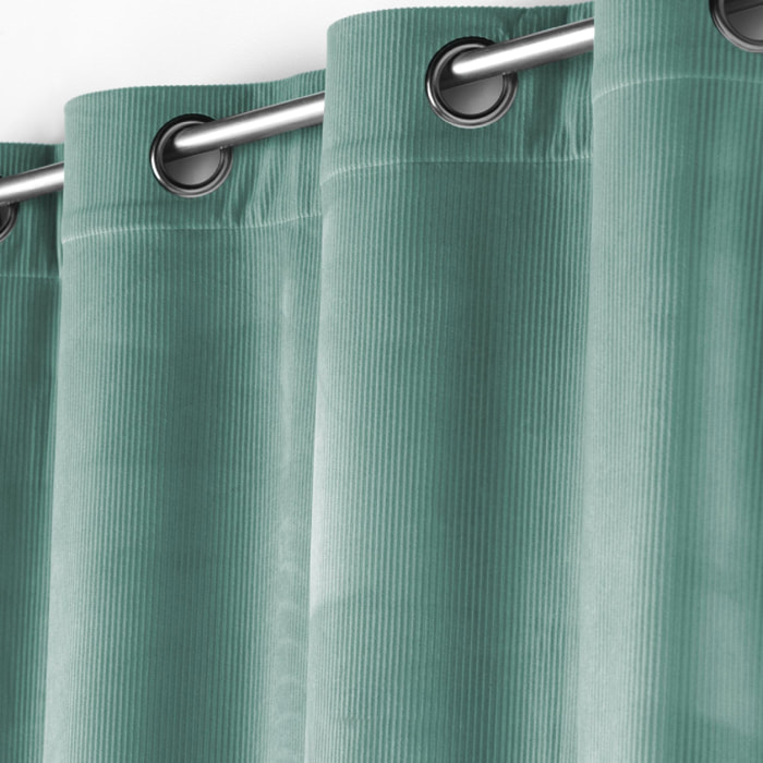Rideau à œillets casual sauge velours côtelé uni - Vert