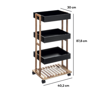 Desserte 4 niveaux à roulettes Acacia noir Naturéo