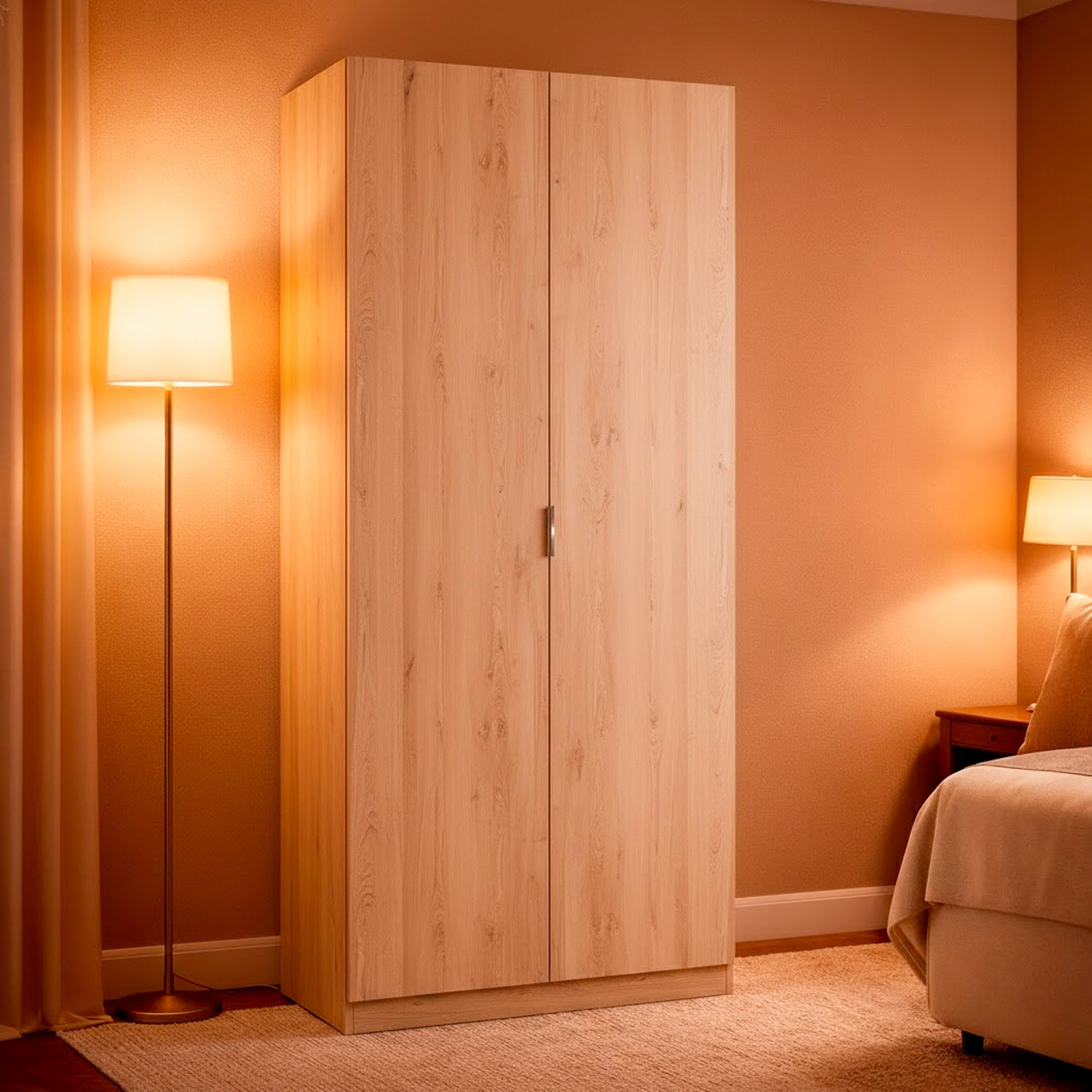 Armadio Guardaroba A 2 Ante Con Asta Appendiabiti E Ripiano Interno Mobile Armadio Salvaspazio Design Moderno Minimal 81 x 52 x 180 Cm Rovere Chiaro
