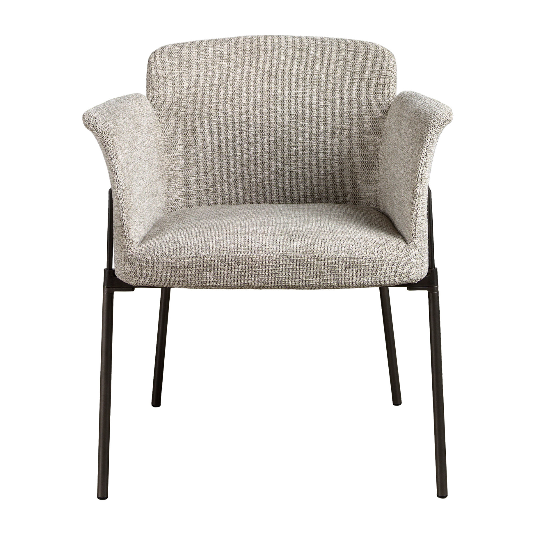 Silla con reposabrazos con asiento y respaldo tapizados en tela gris patas de acero inoxidable oscurecido 66x54x77cm