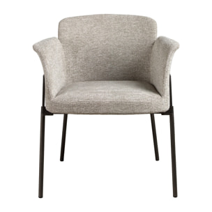 Silla con reposabrazos con asiento y respaldo tapizados en tela gris patas de acero inoxidable oscurecido 66x54x77cm