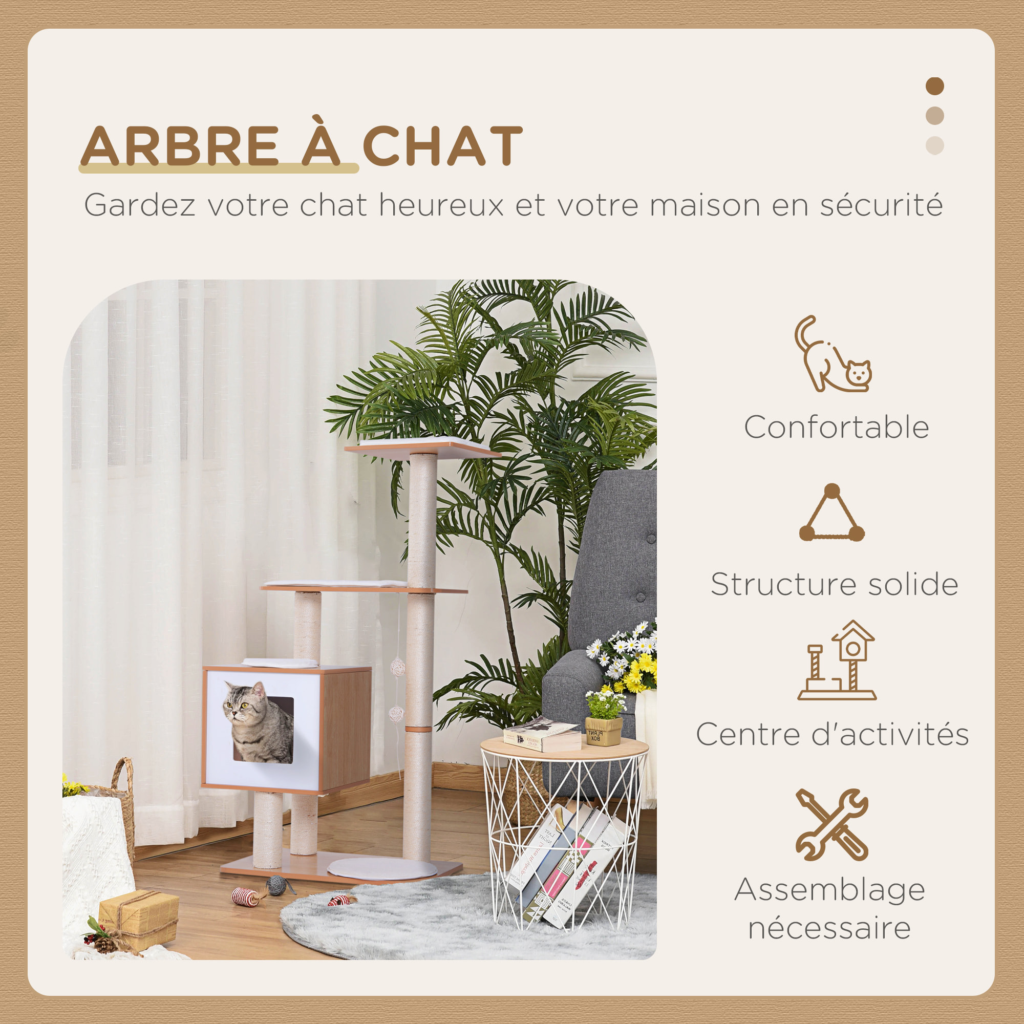 Arbre à chats design contemporain beige hêtre clair