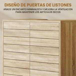 Mueble Bajo Lavabo, Mueble de Baño con Estante Ajustable, Puertas de Listones y Apertura por Presión, para Lavabo con Pedestal o Pared, 60x30x60 cm, Natural
