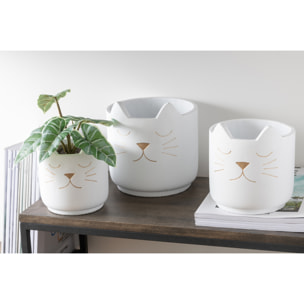 J-Line cachepot Chat Déco - ciment - blanc/or - small - Ø 14 cm