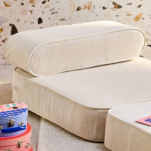 Fauteuil enfant en velours côtelé dépliable. couleur crème. L 66 x P 62 x H 43.5 cm