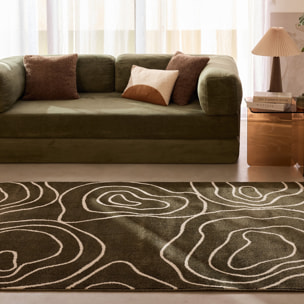 SANTAL - Tapis de salon vert à motif floral