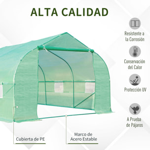 Invernadero de Jardín 6x3x2 m Tipo Túnel para Cultivo Plantas Verduras con 8 Ventanas Transpirables y Puerta Enrollable con Cremallera Acero Verde