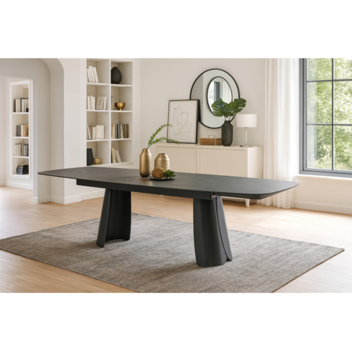 Table extensible 200 à 300 cm céramique gris pieds incurvés - MILANO