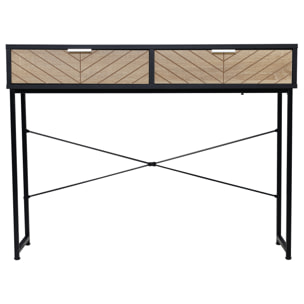 Mesa de Consola Estrecha Mueble Recibidor Mesa de Sofá con 2 Cajones Diseño de Líneas Talladas Estilo Moderna para Pasillo Entrada Salón Dormitorio 100x30x75 cm Negro y Roble